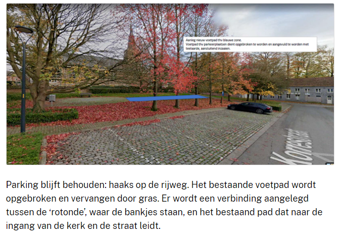 Aanleg verbinding tussen de 'rotonde' en het pad naar de ingang van de kerk en de straat. 
